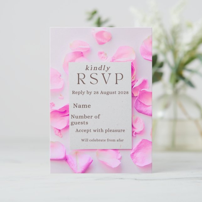 Elegant Rosa Blommig RsvpCard | Rosblad A OSA Kort (Stående Fram)