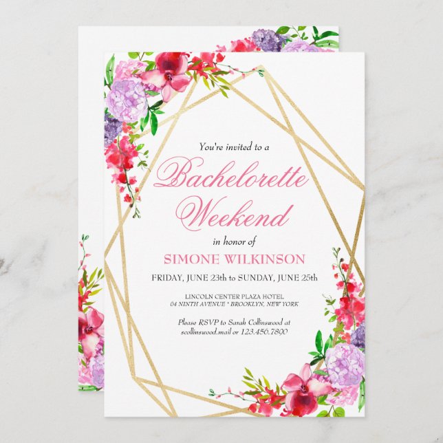 Elegant Rosa Blommig Sällskapsresa Itinerary Inbjudningar (Fram/baksida)