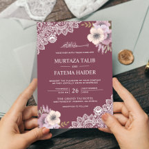 Elegant Rosa Blommig Spets Islamisk Muslimsk Bröll