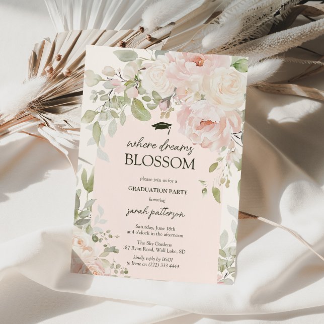 Elegant Rosa Blommig Studentfest Inbjudningar (Skapare uppladdad)