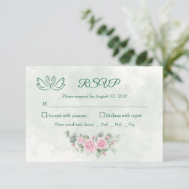 Elegant Rosa Blommig Svan Bröllops-Svarskort OSA Kort