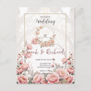 Elegant Rosa Blommig Trädgård Romantisk Bröllop Vykort