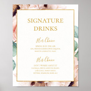 Elegant Rosa Blommig Trädgård Signaturdrycker Skyl Poster