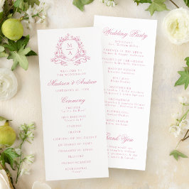 Elegant Rosa Blommig Vapen Monogram Bröllop Program