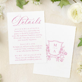 Elegant Rosa Blommig Vapen Monogram Bröllopsdetalj Tilläggskort