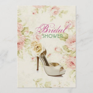 elegant Rosa Blommig vintage sko Bröllopsdusch Inbjudningar