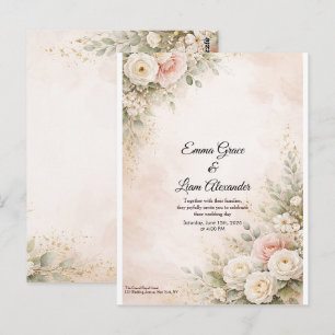 Elegant Rosa Blommig Watercolor Bröllop Vykort