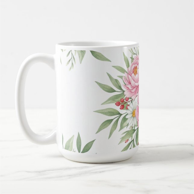 Elegant Rosa Blommig Watercolor Kaffemugg"  Kaffemugg (Vänster)