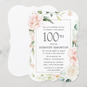 Elegant Rosa Blommigt 100:e Födelsedagsfesten Inbjudningar
