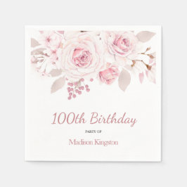 Elegant  Rosa Blommigt 100:e Födelsedagsfesten Pappersservett