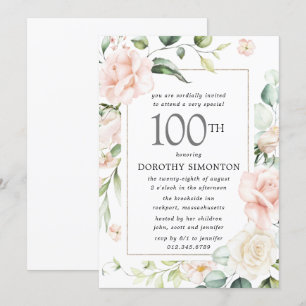 Elegant Rosa Blommigt 100:e Födelsedagsfestens inb Inbjudningar