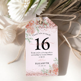 Elegant Rosa Blommigt 16:e Tacken på födelsedagen Presentetikett