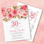 Elegant Rosa Blommigt 30års födelsedag Inbjudan Vykort<br><div class="desc">Ro, ponnyer och avlopp skapar sötens blommigt för rosa av sommartid. Buds och foliage tillsätter en rustik vibe. Den 30:e är skriven i en stor fet text. Det kan ändras för vilket år som helst. Namn som fyller år skrivs i ett elegant-skript. Med vykortet kan du beskriva din händelse mer...</div>