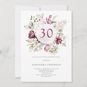 Elegant Rosa Blommigt 30års födelsedag Party Inbjudningar