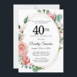 Elegant Rosa Blommigt 40:e födelsedag Party Inbjudningar<br><div class="desc">Mjuk rosa ros skapar en vacker blommigt på elegantens födelsedag. Rosa ros är inkapslat i djupa grönt löv. Ro och löv har dekorerat en chic med flera band och guld ram. Baksidan av inbjudan är rosa. Den här inbjudan är en del av samlingen för Rosa av Elegant Blommigt. Den innehåller...</div>