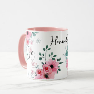 Elegant Rosa Blommigt 50:e födelsedagen 2-tona Nam Mugg