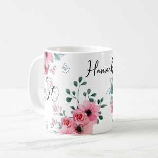 Elegant Rosa Blommigt 50:e Personligen på födelsed Kaffemugg