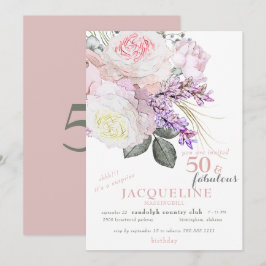 Elegant Rosa Blommigt 50 & Fabulous Födelsedagsfes Inbjudningar