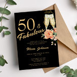 Elegant rosa blommigt 50 fantastiska 50-årsdagen inbjudningar<br><div class="desc">Modern faux trendig calligraphy-skript 50 och fantastiska år svart födelsedagsfest inbjudan med champagneflutes och rosa beige peach ro.</div>
