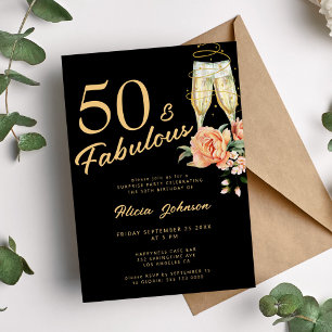 Elegant rosa blommigt 50 fantastiska 50-årsdagen inbjudningar
