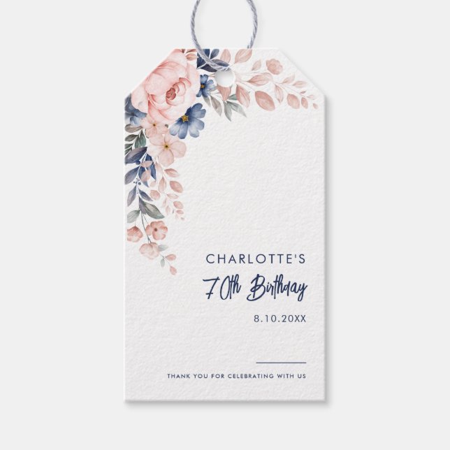 Elegant Rosa Blommigt 70:e Anpassningsbarna på föd Presentetikett (Framsidan)