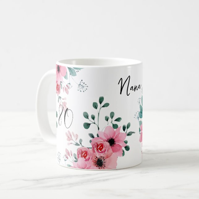 Elegant Rosa Blommigt 80:e födelsedagen Nana Kaffemugg (Framsida vänster)