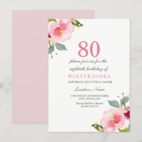 Elegant Rosa Blommigt 80:e Födelsedagsfest inbjuda