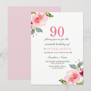 Elegant Rosa Blommigt 90:e Födelsedagsfest inbjuda Inbjudningar