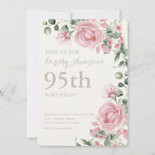 Elegant Rosa Blommigt 95:e Födelsedagsfesten Inbjudningar