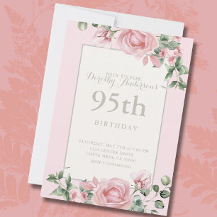 Elegant Rosa Blommigt 95:e Födelsedagsfesten Inbjudningar