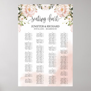 Elegant  rosa blommigt alfabetisk sittning poster