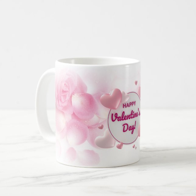 Elegant Rosa Blommigt Alla hjärtans dag Kaffemugg (Framsida vänster)