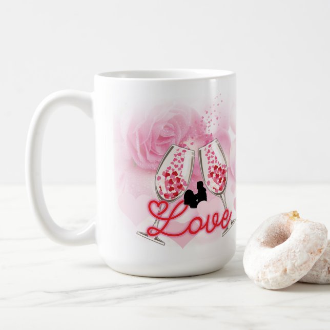 Elegant Rosa Blommigt Alla hjärtans dag Kaffemugg (Med munk)