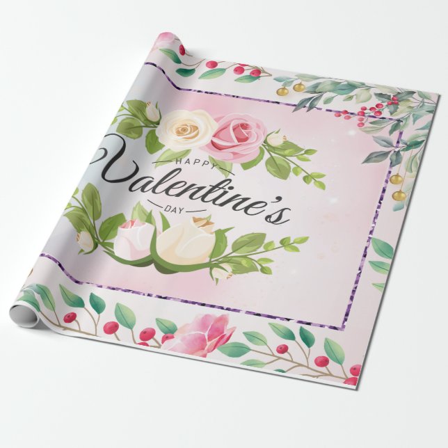 Elegant Rosa Blommigt Alla hjärtans dag Presentpapper (Utrullad)