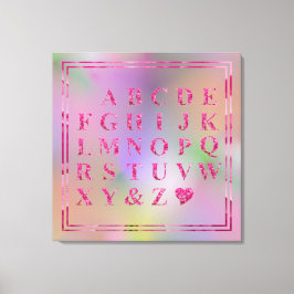 Elegant Rosa Blommigt Alphabet Heart Roligt Rainbo Canvastryck