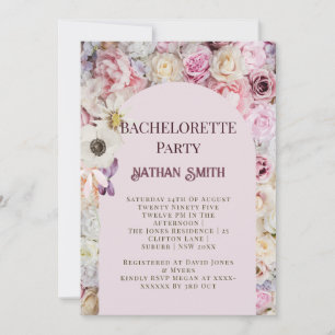 Elegant Rosa Blommigt Arch Summer Bachelorette Par Inbjudningar