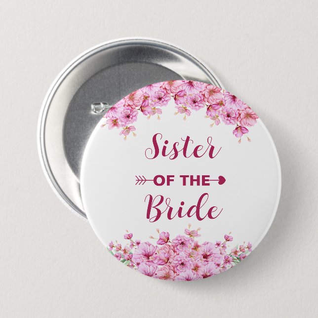 Elegant Rosa Blommigt  av vattenfärg Knapp (Framsida & baksida)