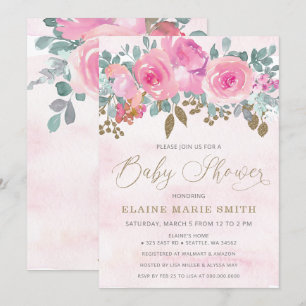 Elegant Rosa Blommigt Baby i Bloom Baby Shower Inbjudningar