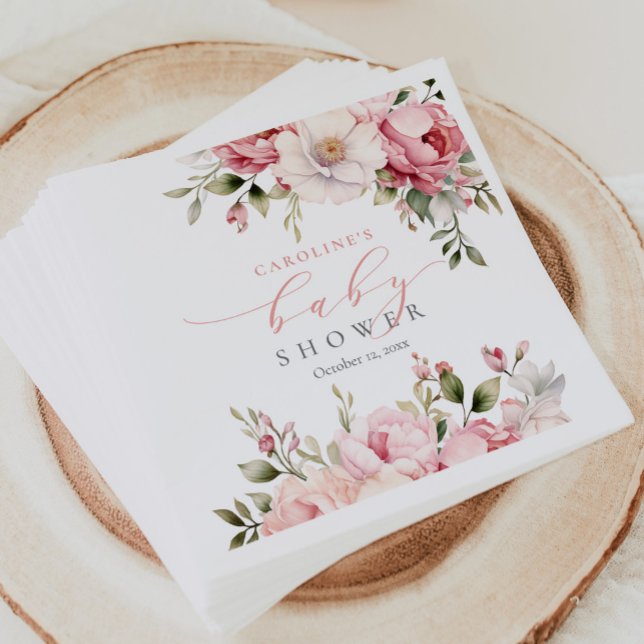 Elegant Rosa Blommigt Baby i Bloom Girl Baby Showe Pappersservett (Skapare uppladdad)