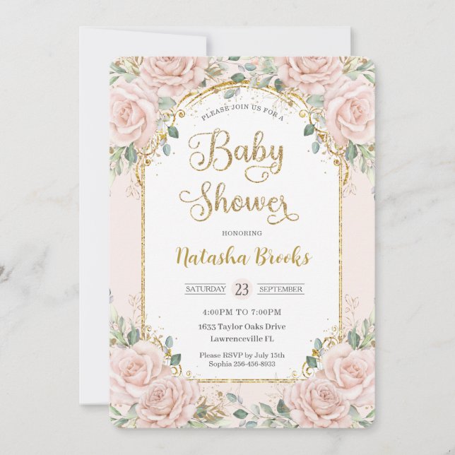 Elegant  Rosa Blommigt Baby Shower för barn Inbjudningar (Framsida)