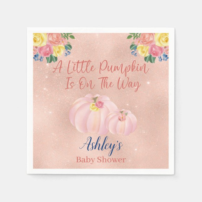 Elegant Rosa Blommigt Baby Shower Napkins Pappersservett (Framsidan)