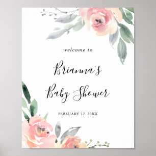 Elegant Rosa Blommigt Baby Shower Välkommen Poster