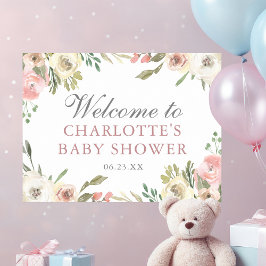 Elegant Rosa Blommigt Baby Shower Välkommen Poster