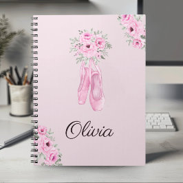 Elegant Rosa Blommigt Ballerina Personlig Namn Anteckningsbok