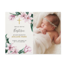 Elegant Rosa Blommigt Baptism Guld Kor Photo