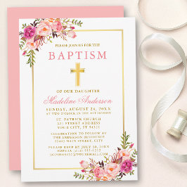 Elegant Rosa Blommigt Baptism Inbjudningar