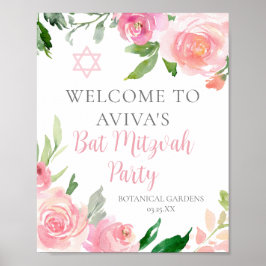Elegant Rosa Blommigt Bat mitzvah Party Anpassning Poster