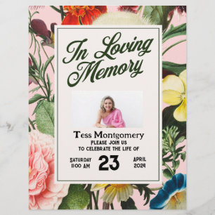 Elegant rosa blommigt begravningsinbjudan reklamblad
