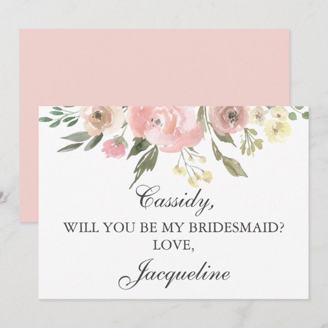 Elegant Rosa Blommigt blir du min bridesaid Inbjudningar (Fram/baksida)