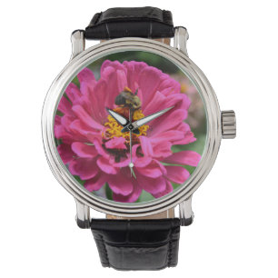 Elegant rosa blommigt blomma honungsbin av daisyn armbandsur